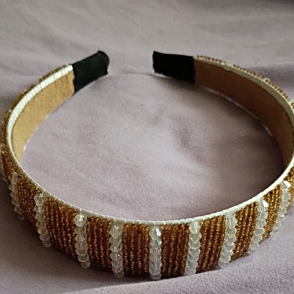 Elegant Gold and White Beaded Headband